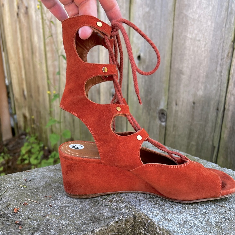 Chloé Foster Cinnamon Suede Gladiator Wedge Sandal 37 - Picture 8 of 13